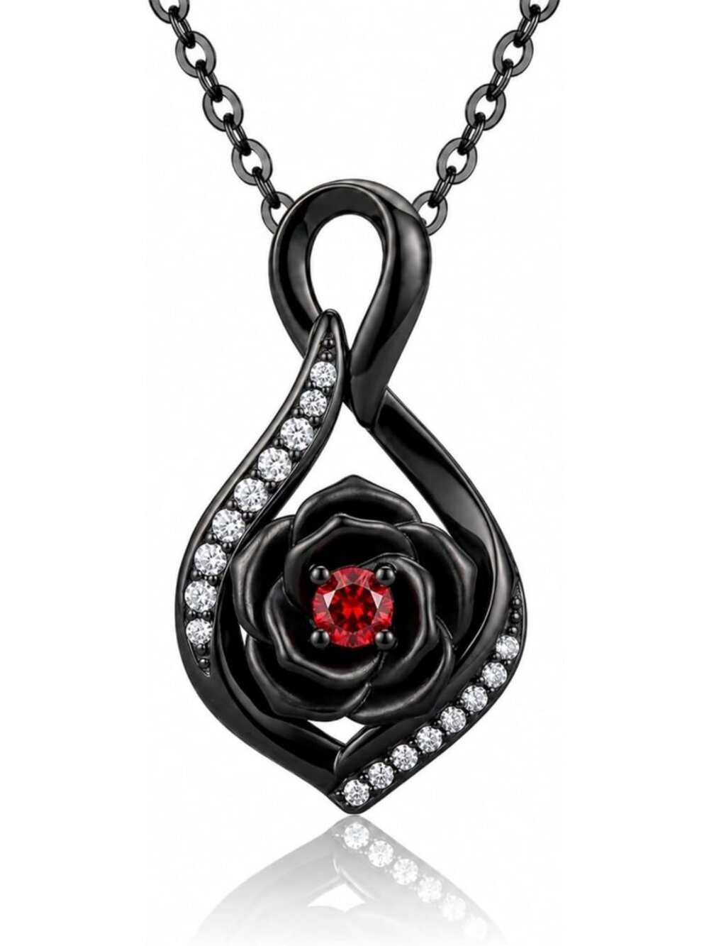 Gothic Black Rose Pendant Necklace for Women - Halloween Jewelry Gift Idea